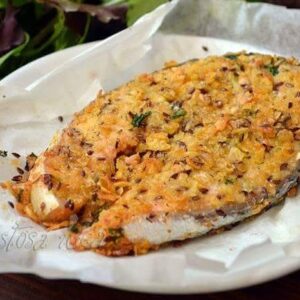 Salmone al forno con cornflakes ed erbe aromatiche